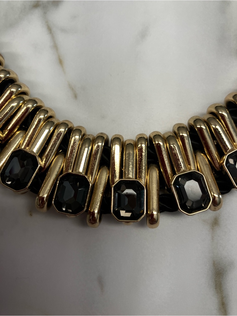WHBM Black Rope Statement Necklace Gold & Black Crystal Bib Collar (reversible) - Picture 2 of 6